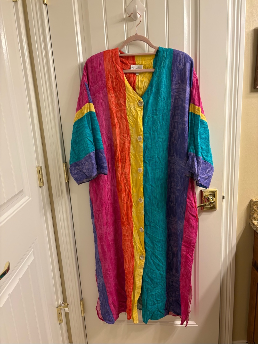 Vintage Ruth Norman Women’s L Kaftan Dress Muumuu Pastel Rainbow